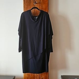 NWT COS Sz L long sleeve midi length navy knit sheath dress